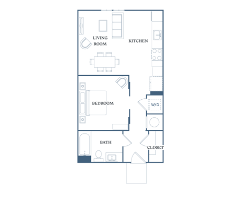 Floor plan for studio, 1 bath, 573 sqft